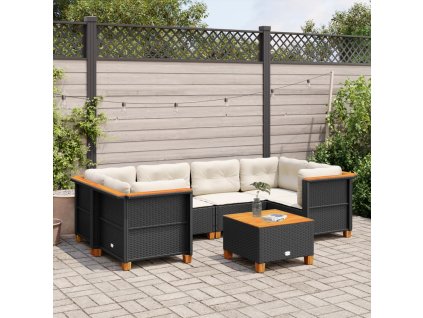 7dílná zahradní sedací souprava s poduškami černá polyratan 3261743