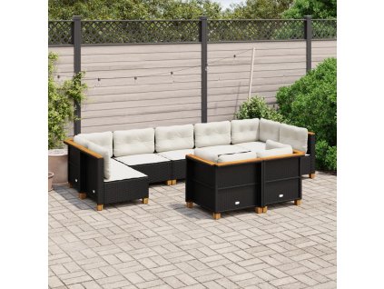 9dílná zahradní sedací souprava s poduškami černá polyratan 3261989