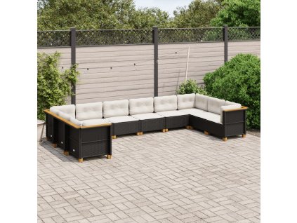 10dílná zahradní sedací souprava s poduškami černá polyratan 3262019