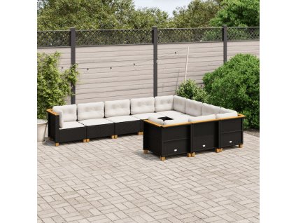 10dílná zahradní sedací souprava s poduškami černá polyratan 3262031