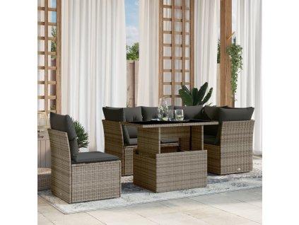 6dílná zahradní sedací souprava s poduškami šedá polyratan 3266590