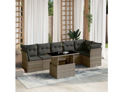 7dílná zahradní sedací souprava s poduškami šedá polyratan 3266600