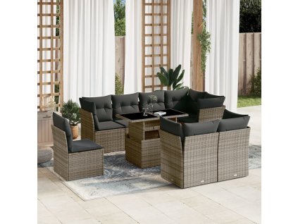 9dílná zahradní sedací souprava s poduškami šedá polyratan 3266730