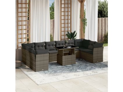 11dílná zahradní sedací souprava s poduškami šedá polyratan 3266860