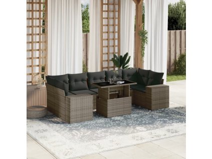 8dílná zahradní sedací souprava s poduškami šedá polyratan 3269040