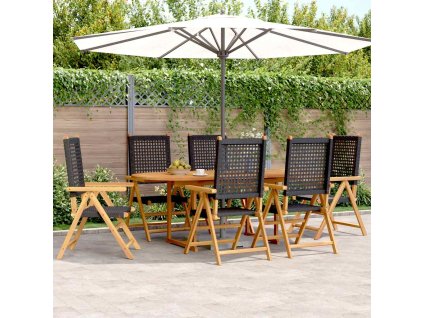 7dílný zahradní jídelní set černý polyratan a masivní dřevo 3281718