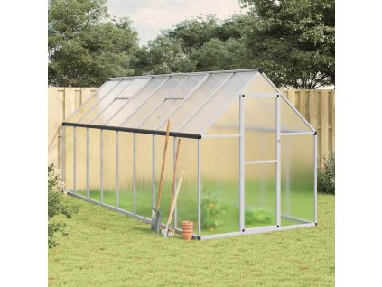 Skleník s podkladovým rámem stříbrný 445 x 169 x 195 cm hliník 3266332