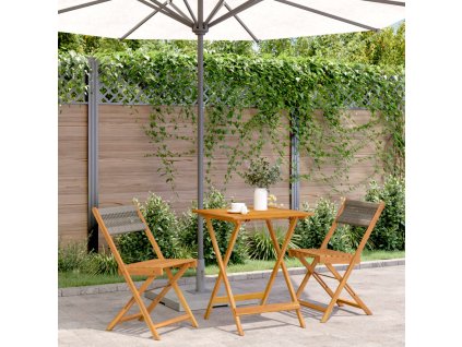 3dílný bistro set šedý polypropylen a masivní dřevo 3281758