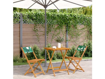 3dílný bistro set vzor listů textil a masivní dřevo 3281764