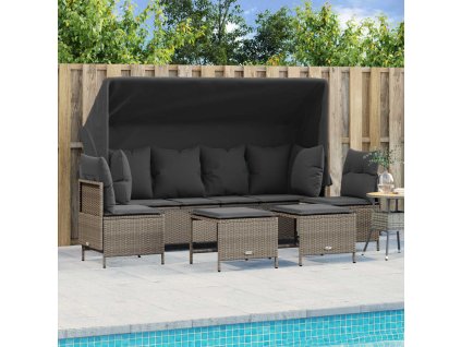 5dílná zahradní sedací souprava a podušky světle šedá polyratan 3261556