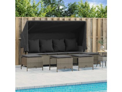 5dílná zahradní sedací souprava a podušky světle šedá polyratan 3261568