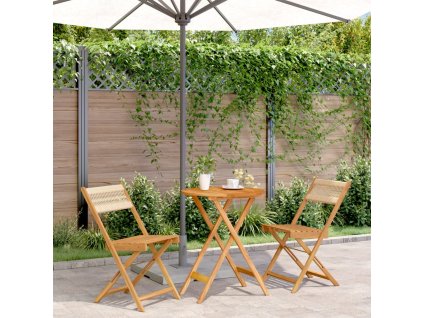 3dílný bistro set béžový polypropylen a masivní dřevo 3281747