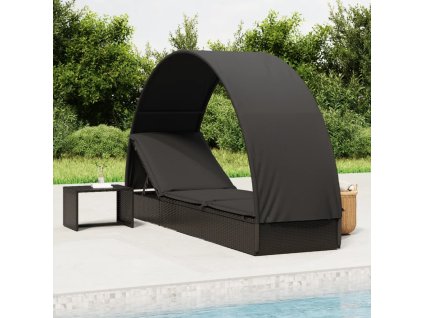 Lehátko s kulatou střechou černé 211 x 57 x 140 cm polyratan 319644