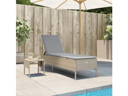 Zahradní lehátko se stolkem a poduškou béžové polyratan 4002731