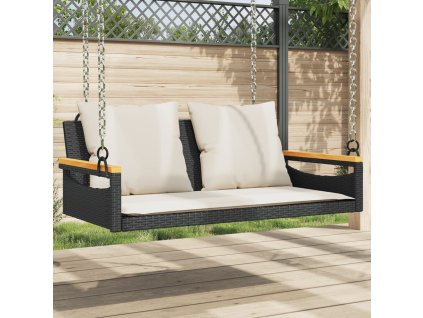Houpací lavice s poduškami černá 109 x 62 x 40 cm polyratan 368146