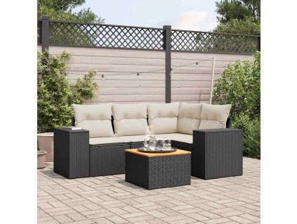 5dílná zahradní sedací souprava s poduškami černá polyratan 3257757