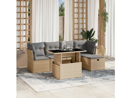 6dílná zahradní sedací souprava s poduškami béžová polyratan 3274639