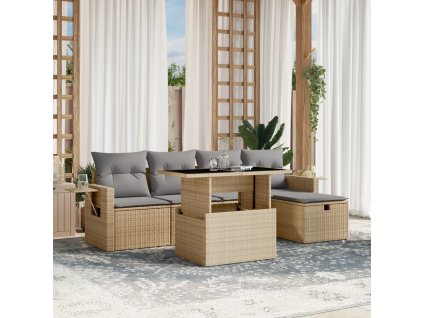 6dílná zahradní sedací souprava s poduškami béžová polyratan 3274969