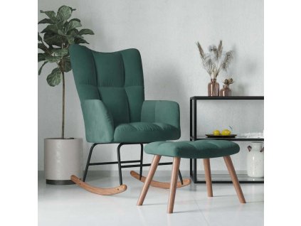 Houpací křeslo se stoličkou tmavě zelené samet 328152