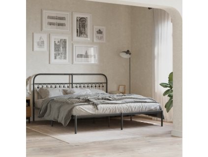 Kovový rám postele s čelem černý 183 x 213 cm 376605
