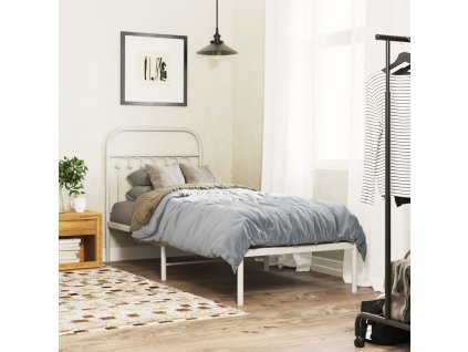 Kovový rám postele bez matrace s čelem bílý 75 x 190 cm 376639