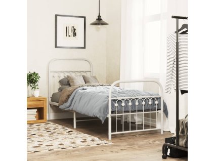Kovový rám postele s hlavovým a nožním čelem bílý 80 x 200 cm 376658