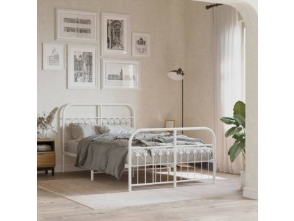 Kovový rám postele s hlavovým a nožním čelem bílý 120 x 190 cm 376664