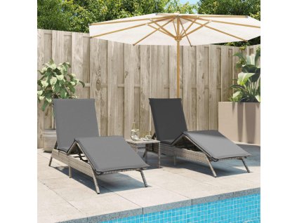 Zahradní lehátka s poduškami 2 ks šedá polyratan 3261580