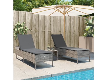 Zahradní lehátka s poduškami 2 ks šedá polyratan 3261589