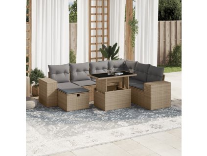 8dílná zahradní sedací souprava s poduškami béžová polyratan 3275319