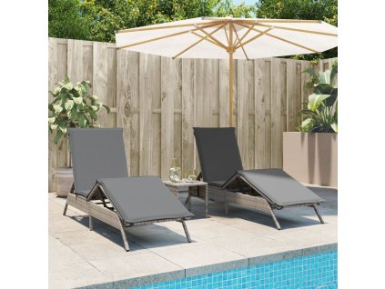 Zahradní lehátka 2 ks se stolkem šedá polyratan 4002712