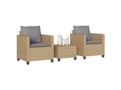 3dílný bistro set s poduškami béžový polyratan 4003899