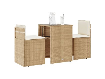 3dílný bistro set s poduškami béžový polyratan 4003873