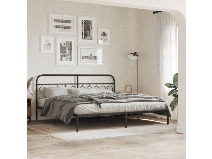 Kovový rám postele s čelem černý 200 x 200 cm 377124