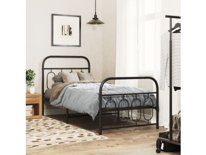 Kovový rám postele s hlavovým a nožním čelem černý 80 x 200 cm 377126
