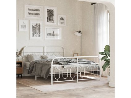 Kovový rám postele s hlavovým a nožním čelem bílý 140 x 200 cm 377185