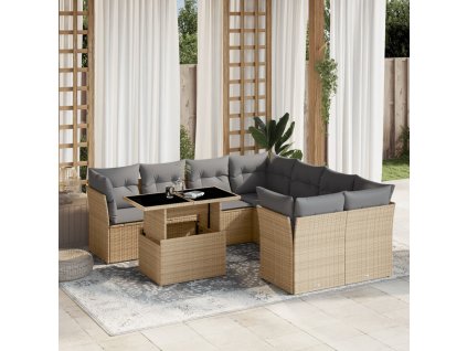 9dílná zahradní sedací souprava s poduškami béžová polyratan 3266429