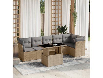 7dílná zahradní sedací souprava s poduškami béžová polyratan 3266599