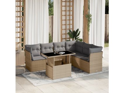 7dílná zahradní sedací souprava s poduškami béžová polyratan 3266609