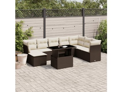 9dílná zahradní sedací souprava s poduškami hnědá polyratan 3266793