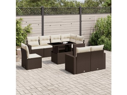 9dílná zahradní sedací souprava s poduškami hnědá polyratan 3267413