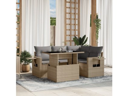 5dílná zahradní sedací souprava s poduškami béžová polyratan 3267879