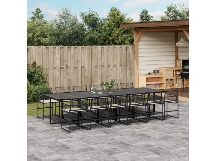 13dílný zahradní jídelní set s poduškami černý polyratan 3295012
