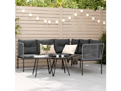 Zahradní pohovka s poduškami tvar L černá ocel a textilen 4008111