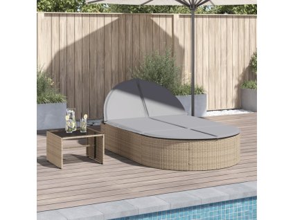 Dvojité zahradní lehátko s poduškami béžové polyratan 368649