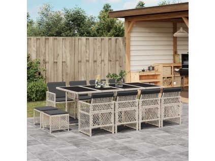 13dílný zahradní jídelní set s poduškami světle šedý polyratan 3210803