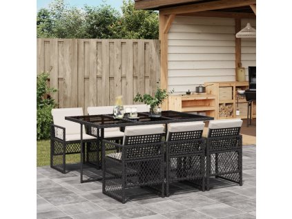 7dílný zahradní jídelní set s poduškami černý polyratan 3210726