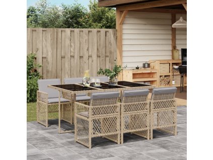 7dílný zahradní jídelní set s poduškami béžový polyratan 3210732
