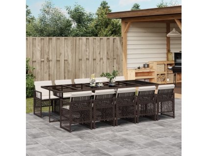 11dílný zahradní jídelní set s poduškami hnědý polyratan 3210753