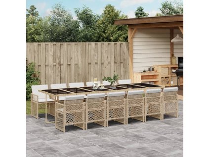 13dílný zahradní jídelní set s poduškami béžový polyratan 3210766